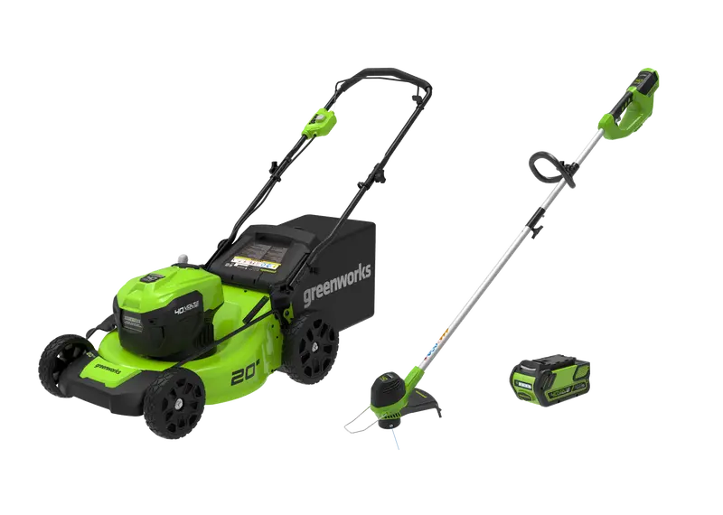 Greenworks 40V 20-Inch Brushless Cordless Lawn Mower & 12-Inch String Trimmer Kit with 4.0Ah Battery and Charger