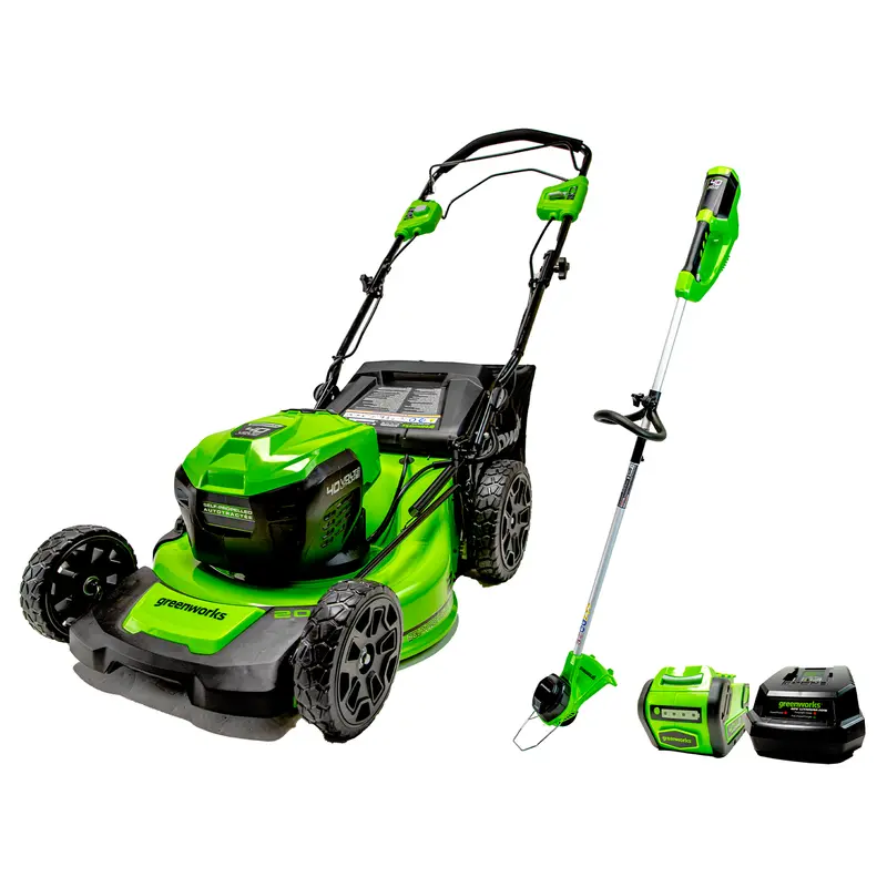 Greenworks 40V 20-Inch Self-Propelled Mower & 12-Inch String Trimmer Combo with 5.0Ah Battery and Charger