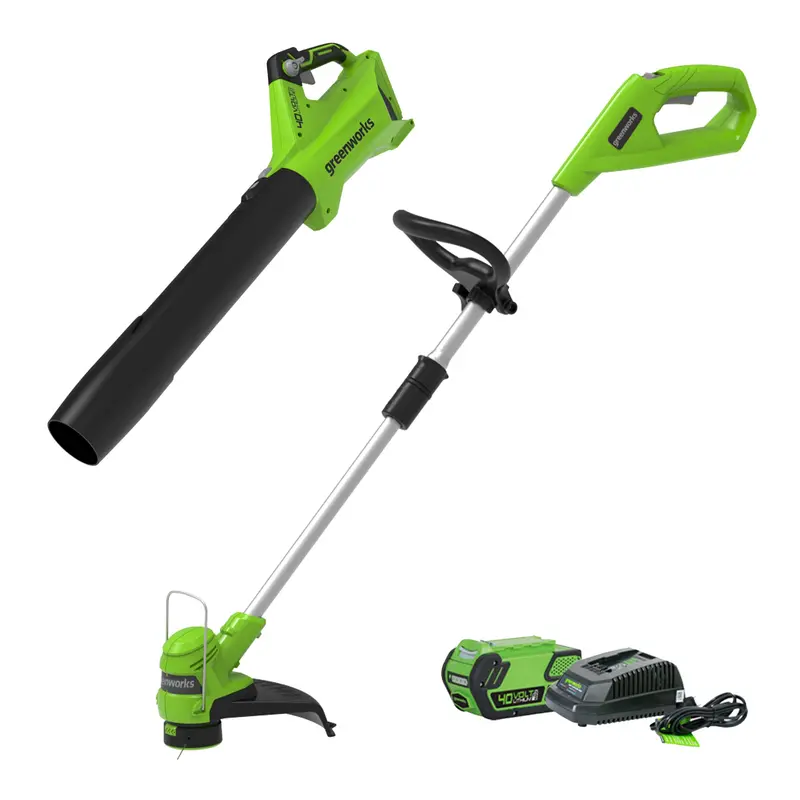 Greenworks 40V Dual-Purpose Kit: 12-Inch String Trimmer + 120 MPH / 450 CFM Jet Blower with 4.0Ah Battery and Charger