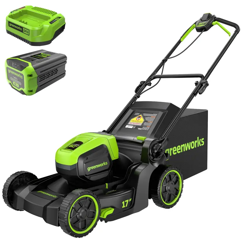 Greenworks 60V 17-Inch Push Cordless Lawn Mower with 4.0Ah Battery and Charger