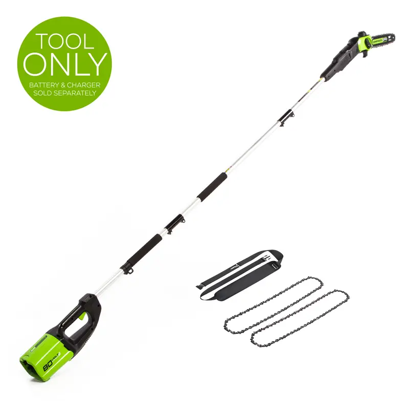 Greenworks 80V 10-Inch Pole Saw with Two Extra Chains and Shoulder Strap (Tool-Only)