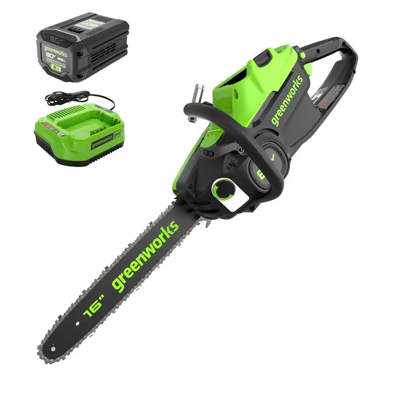 Greenworks 80V 16-Inch Brushless Cordless Chainsaw with 2.5Ah Battery and Charger