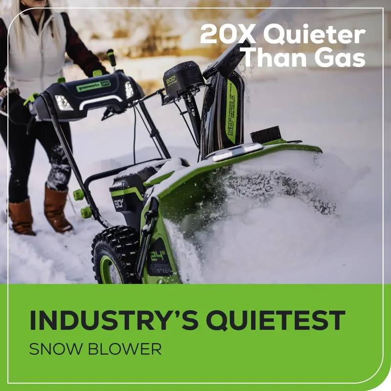 Greenworks 80V 24-Inch Dual-Stage Cordless Snow Thrower with Three 4.0Ah Batteries & Bonus Protective Cover