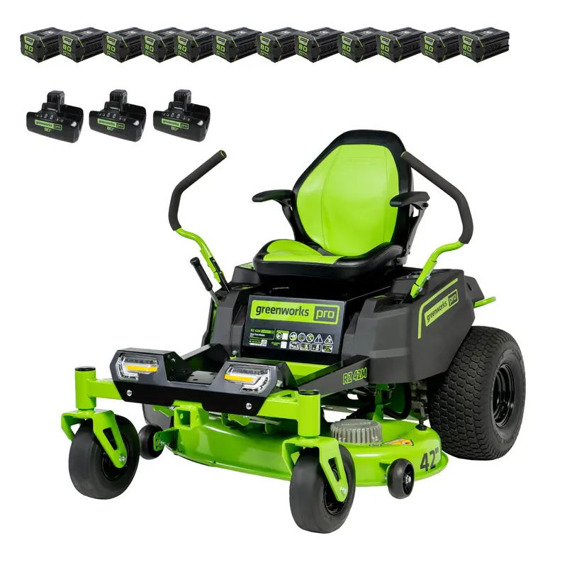 Greenworks 80V 42-Inch Crossover Z Zero-Turn Riding Mower with 12-Pack 4.0Ah Batteries and 3 Dual-Port Chargers