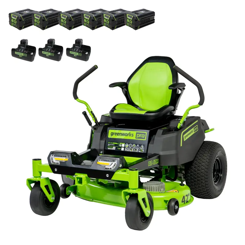 Greenworks 80V 42-Inch Zero-Turn Cordless Riding Mower – Includes Six 4.0Ah Batteries and Three Dual-Port Chargers