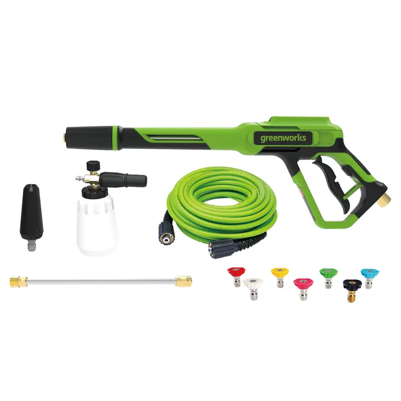 Greenworks Deluxe Metal Pressure Washer Gun & Hose Kit – Includes 7-Nozzle Set, Turbo Tip, and Foam Cannon