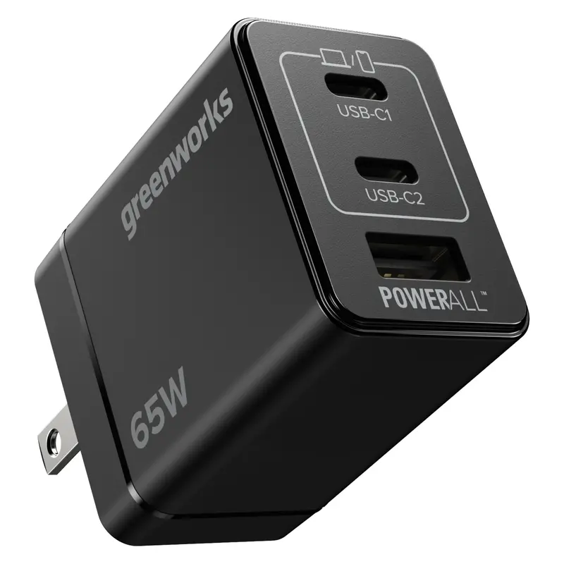 Greenworks POWERALL 65W Dual-USB-C + USB-A Compact Charger
