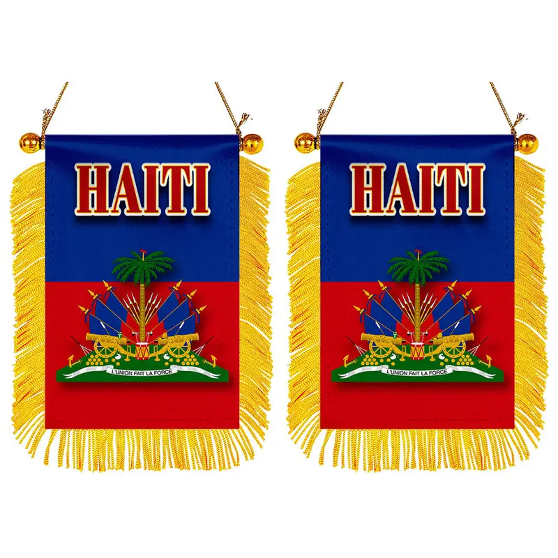 Haiti Mini Flag for Car Mirror Decoration – Pair of Compact Mirror Banners