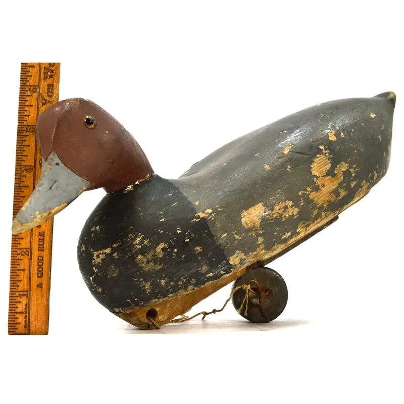 Hand-Carved Redhead Drake Duck Decoy by Early Wildfowler LDB, Signed, c.1940