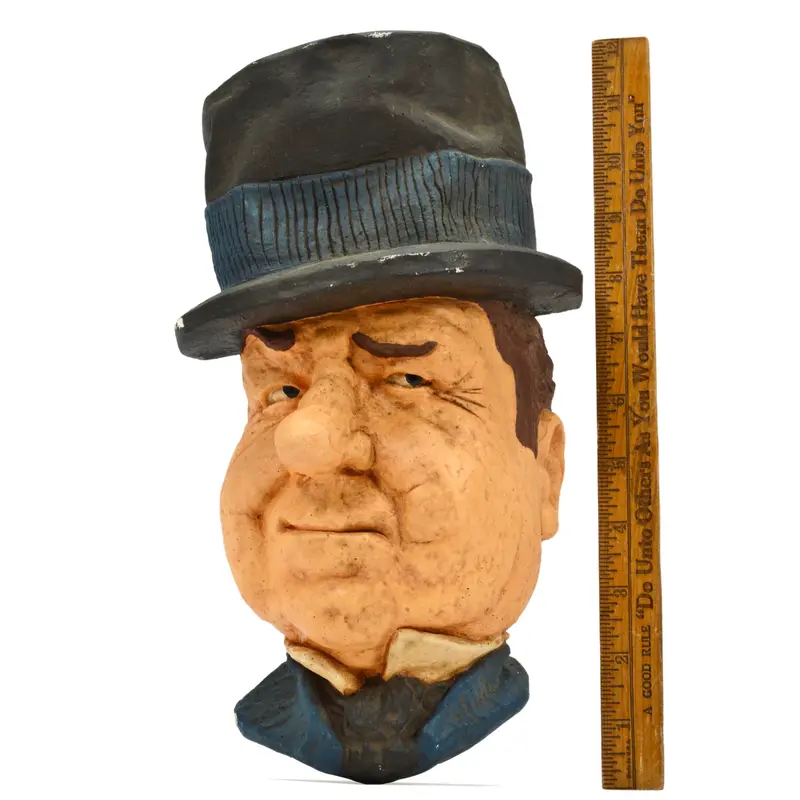 Hand-Painted Vintage Plaster Wall Sculpture – 11″ Top-Hat Figure Signed ‘G.K.’