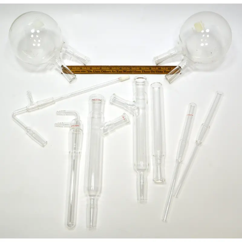 High-Quality Wheaton Lab Adapters — Lot of 9 Two-Neck Flask Connectors for Chemistry Use