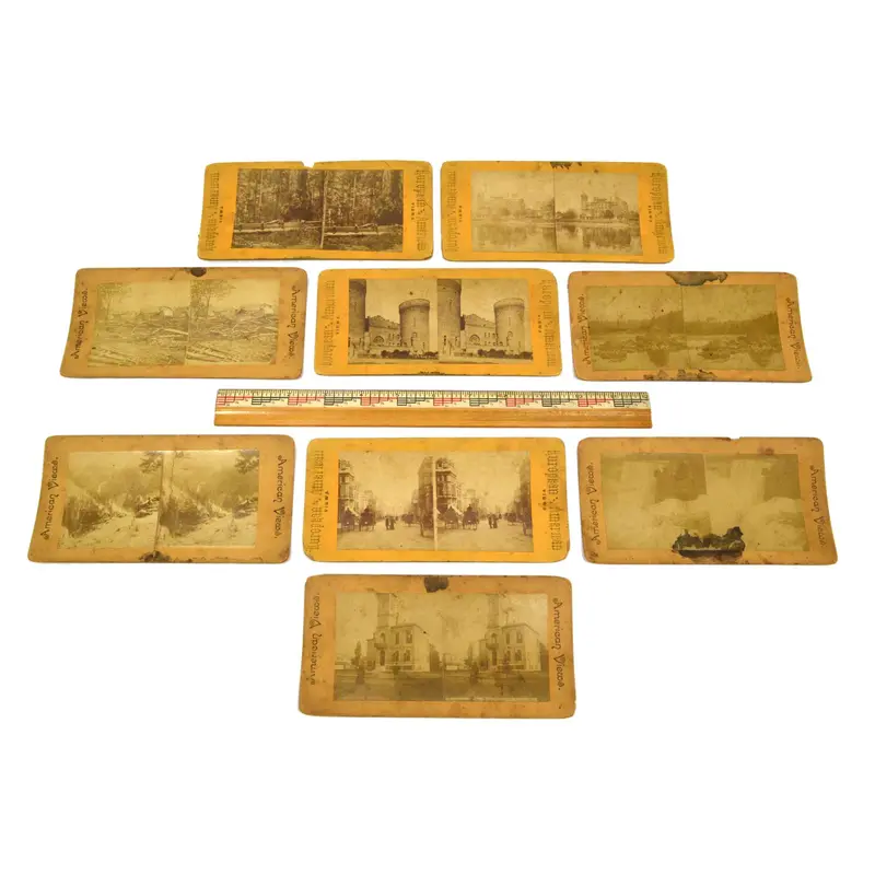 Historic European and American Stereographs – Set of 9 Vintage Stereo Cards