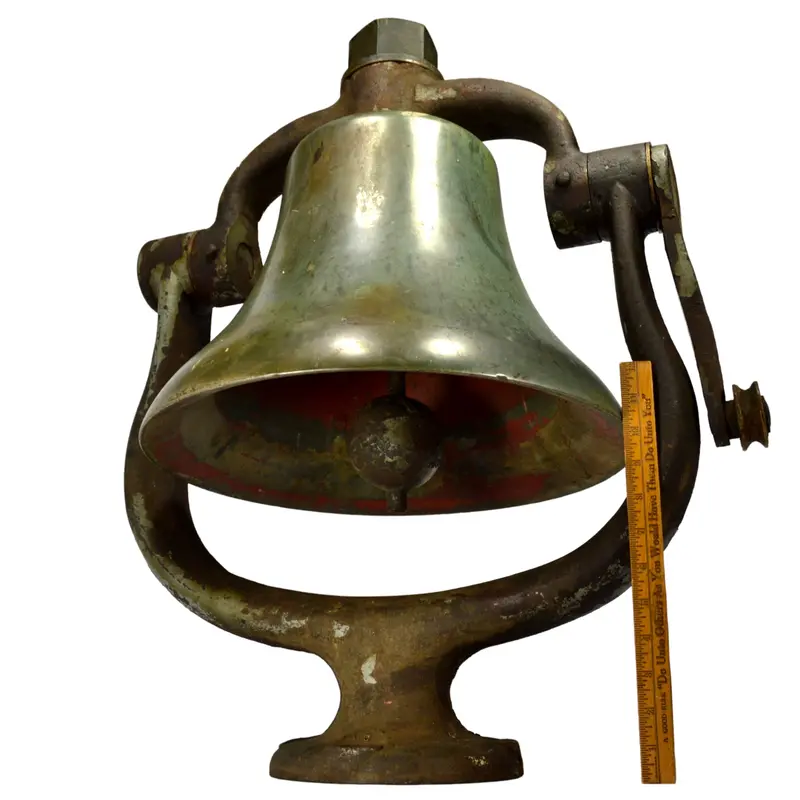 Historic Locomotive Bell — Antique Brass and Bronze Bell with Cradle Yoke, Clapper, and Finial (Possibly Reading Railroad)