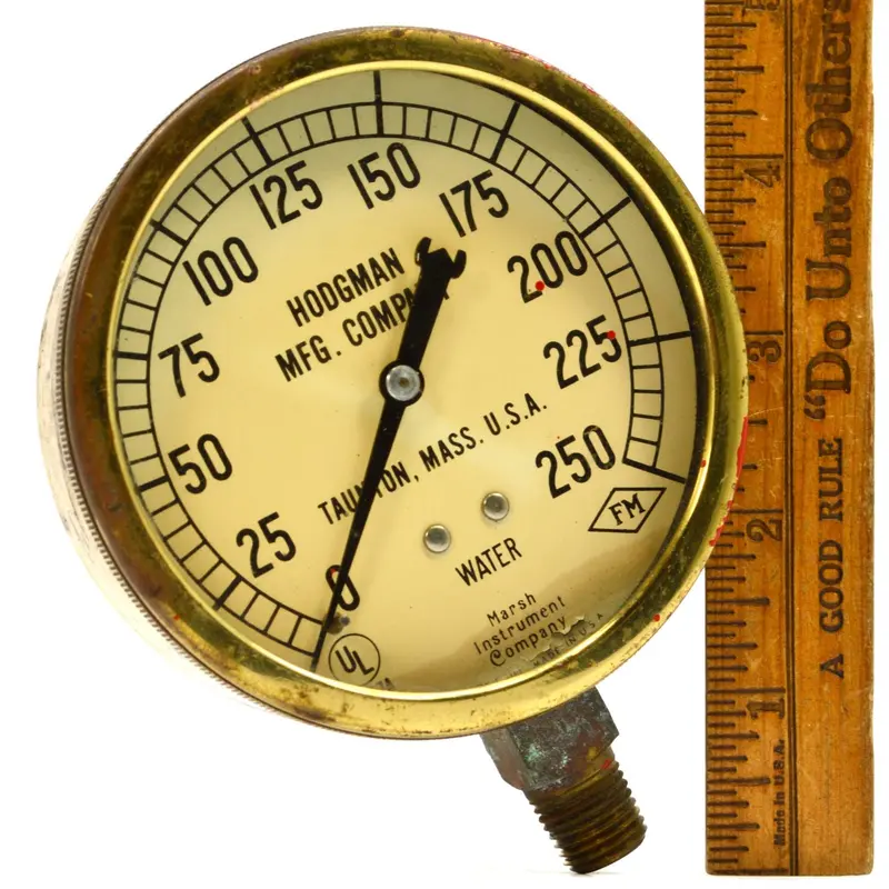 Hodgman Manufacturing Co. Vintage Water Pressure Gauge – 3.75-Inch Brass-and-Glass Instrument, 0–250 PSI