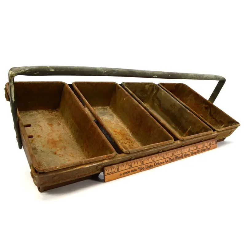 Industrial Metal Parts Bin Caddy — Four-Tier Heavy-Duty Organizer with Rich Patina