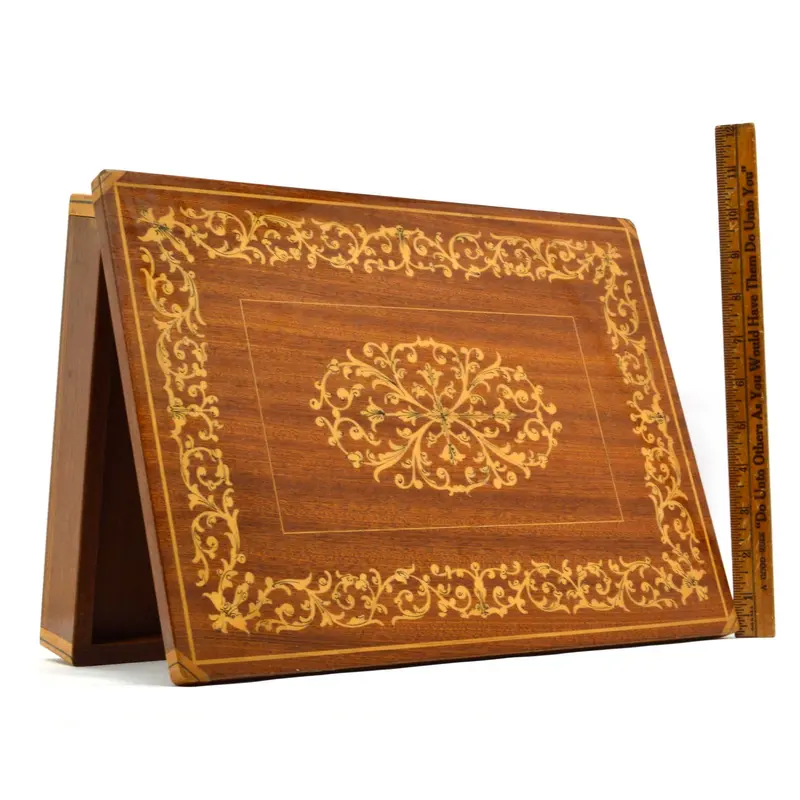 Inlaid Lacquered Trinket Chest – Antique Wooden Box with Nonfunctional Music Mechanism