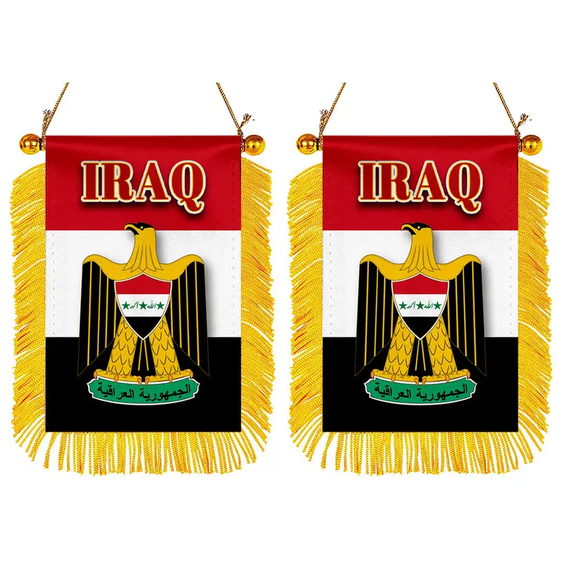 Iraq Mini Flag for Car Mirror Decoration – 2-Pack Compact Banner Set