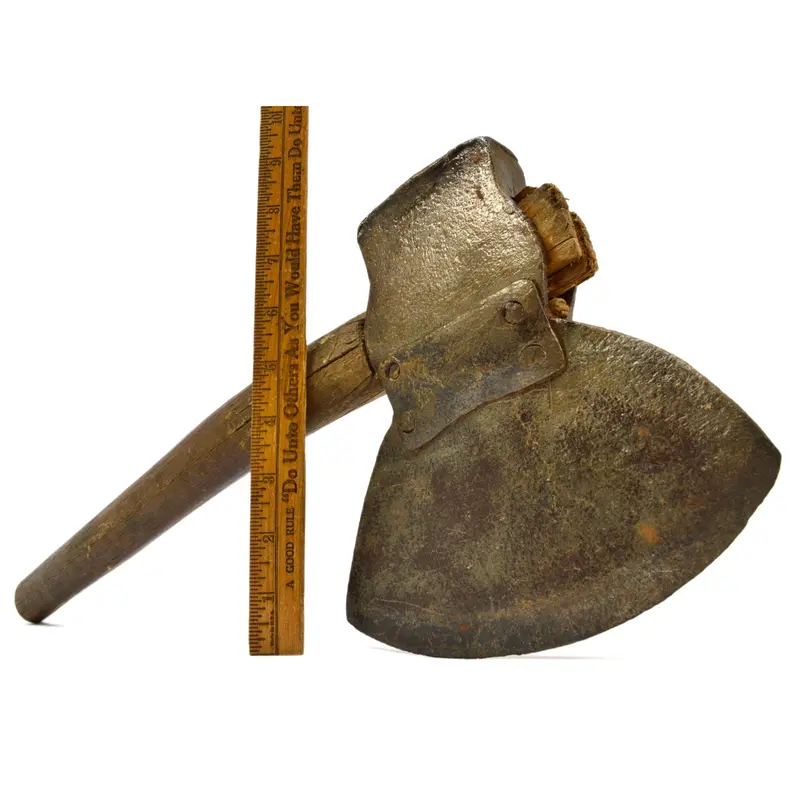 J. Hicks Hewing Broad Axe – Yankee/NY Pattern, Notable Historic Repair, Rare Find
