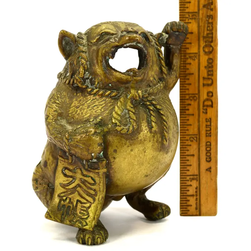 Japanese Tanuki Figural Brass Incense Burner – Antique Raccoon-Dog Design (Lid Not Included)