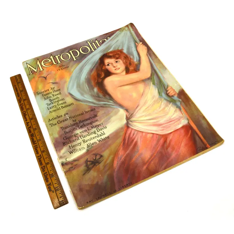 July 1915 Metropolitan Magazine – Kay Laurell Liberty Cover, Nude Illustration, Extremely Rare