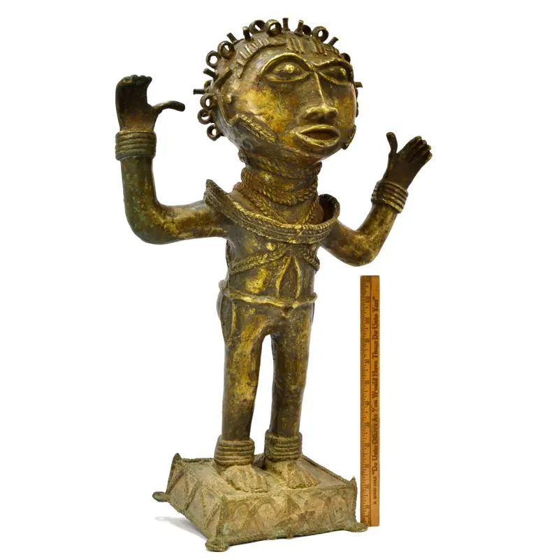 Large 19th-Century Benin-Style Brass and Bronze Statue — 24 Inch, 38 lbs Replica