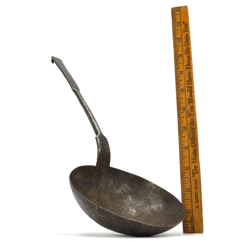 Large Wrought Iron Tasting Ladle – 5-Inch Bowl, Marked G.78.93.1., Early American Kitchen Tool