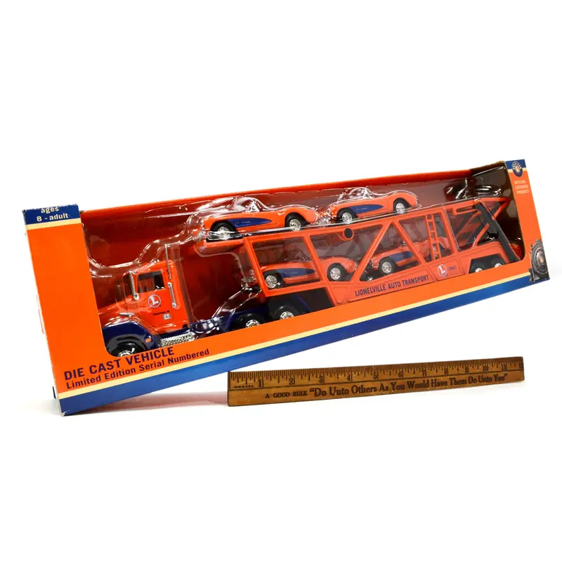 Lionelville Auto Transport Diecast Carrier – New in Box with Four Included Vehicles