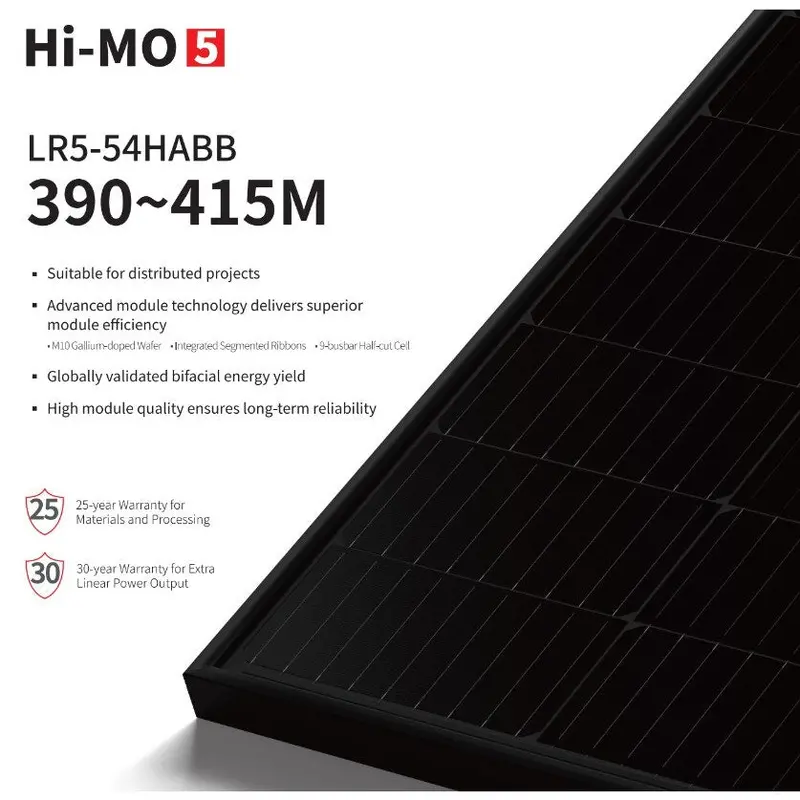 LONGi Bifacial 400W Solar Panel – 108 Half-Cut M10 Cells, Black Frame, 30mm (36-Pack)