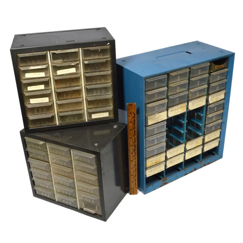 Lot of 3 Vintage Akro-Mils Parts Storage Cabinets – 66 Drawers Total, Two Configurations