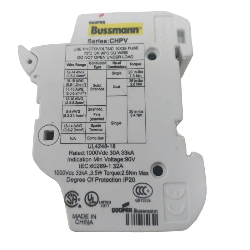 Lot of 5 Cooper Bussmann CHPV 30-Amp Photovoltaic (PV) Fuse Holders – Open Box