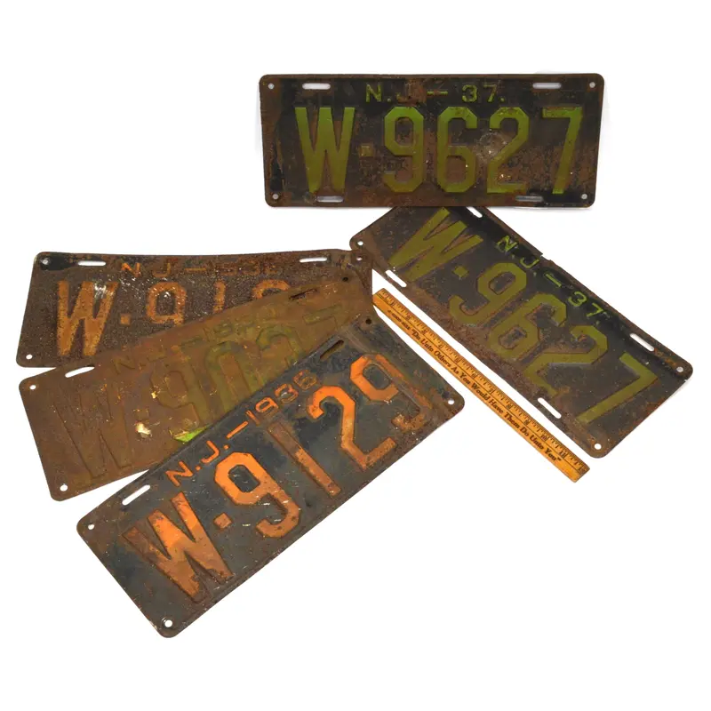 Lot of Five Vintage New Jersey License Plates – 1934, 1936, and Two from 1937