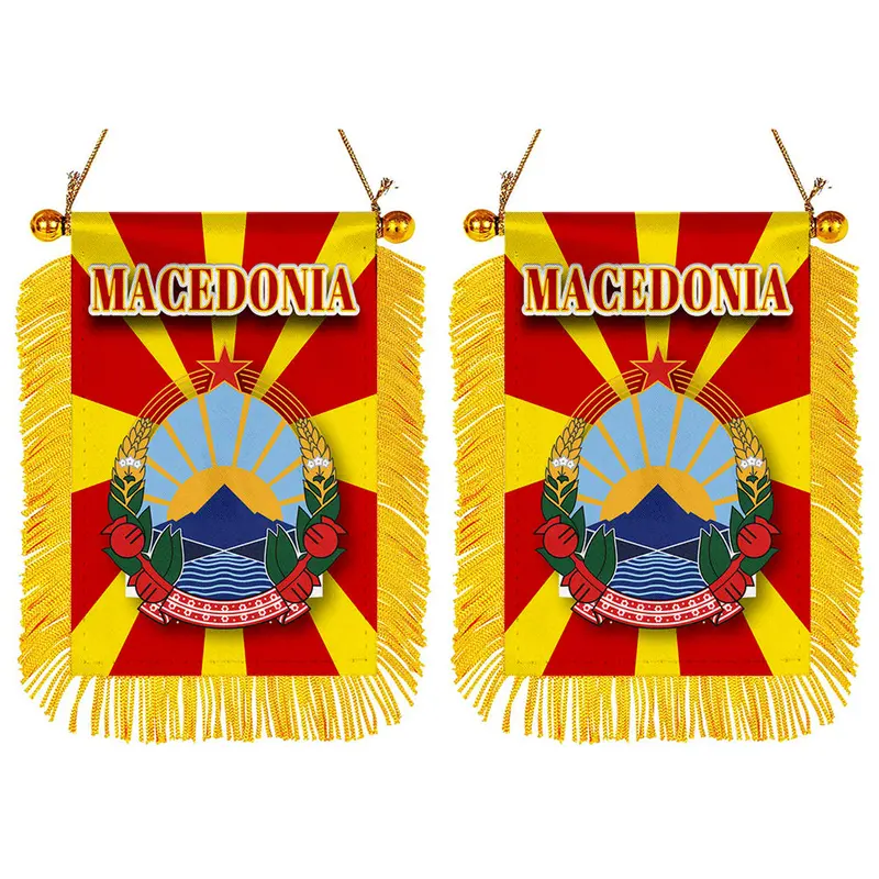 Macedonia Mini Flag for Car Rearview Mirror – 2-Pack Decorative Banner