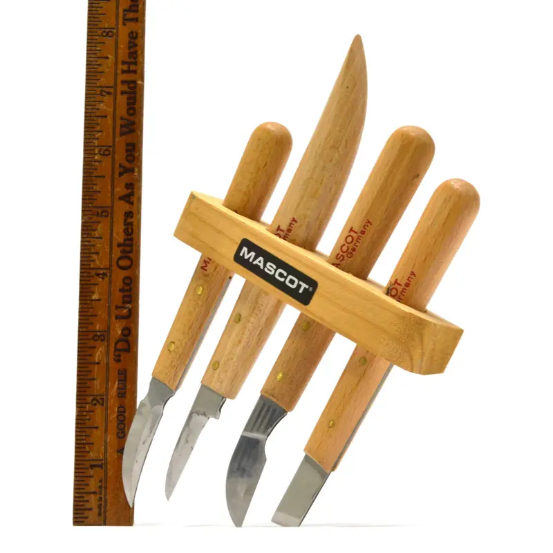 Mascot Carving Knife Set – 4 Lightly Used Knives in Original Wooden Display Holder