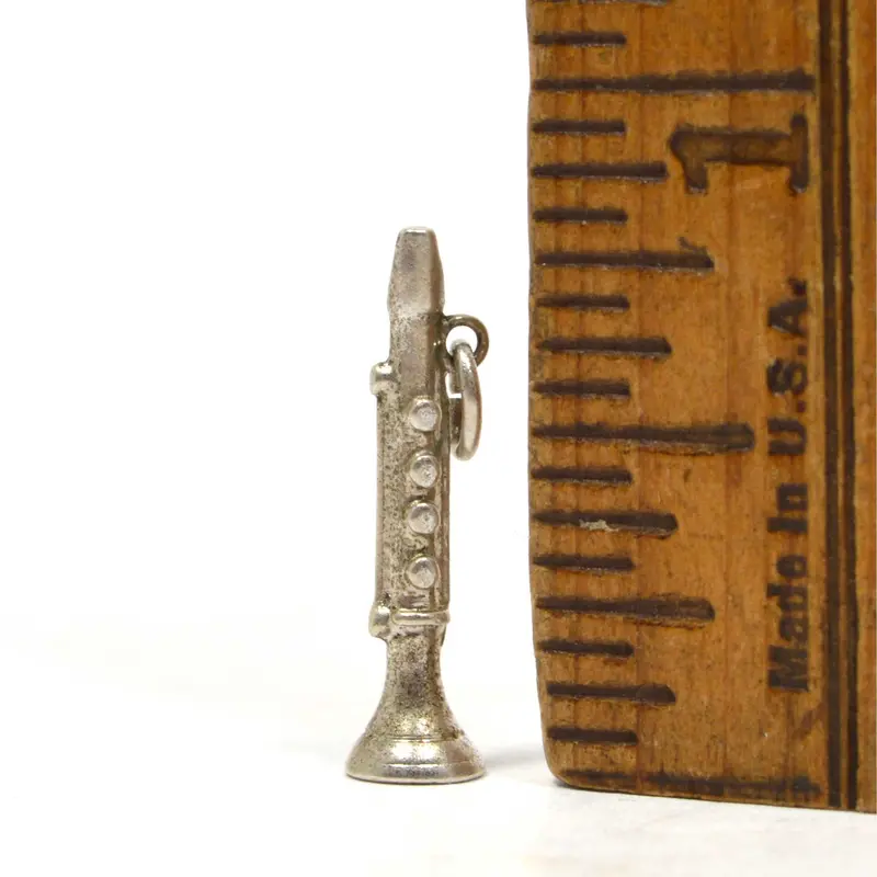 Micro Clarinet Charm in .925 Sterling Silver, Miniature Musical Instrument Pendant