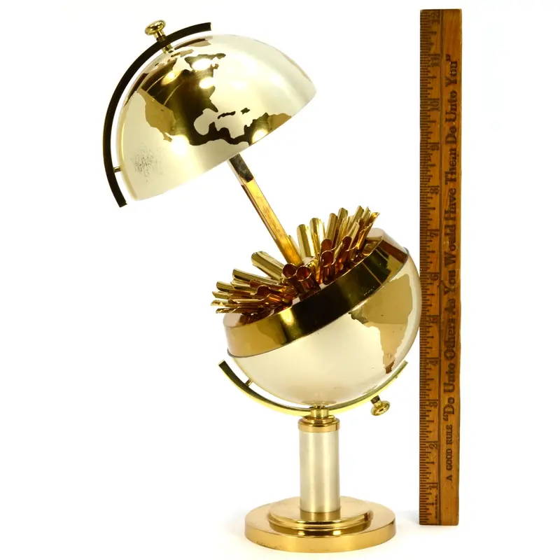 Mid-Century Art Deco Brass World Globe Cigarette Holder with 8-Inch Telescoping Dispenser