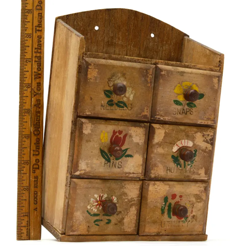 Mid-Century Japanese Sewing Cabinet — Wooden Apothecary-Style Unit with 6 Drawers