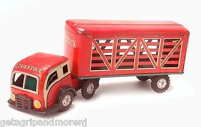 Mid-Century Japanese Tin Livestock Trailer Truck – Rare Vintage Die-Cast Toy