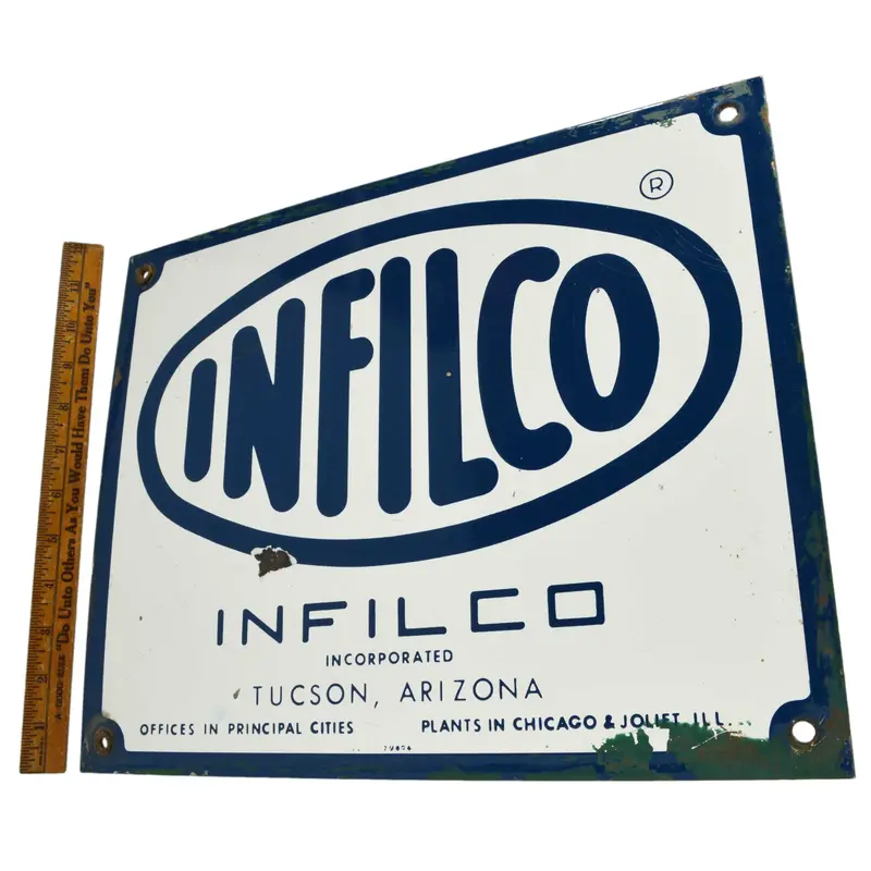 Mid-Century Porcelain Infilco Chemical Sign – Rare Industrial Water & Waste Processing Identifier