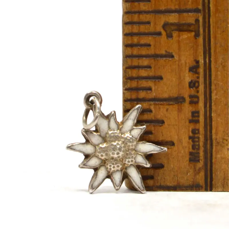 Miniature German Silver White Flower Charm, Hallmarked AMZ 800