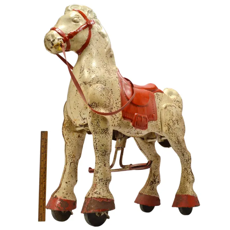 Mobo Bronco Mechanical Ride-On Horse Toy – 30-Inch Red and White Vintage Children’s Toy