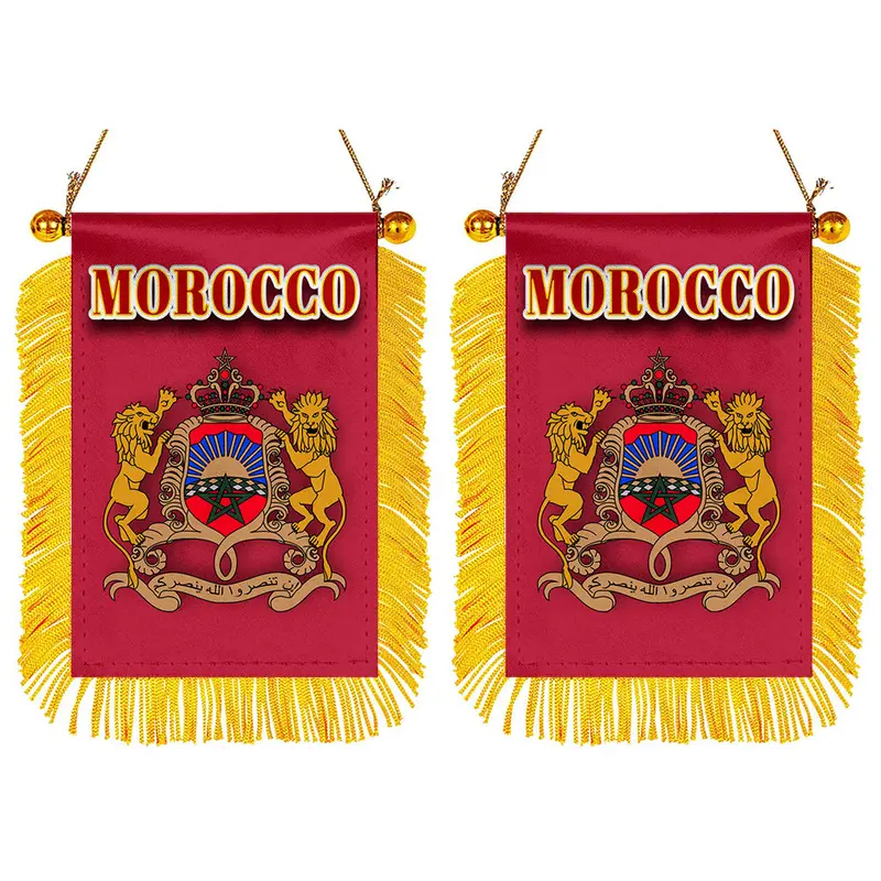 Morocco Mini Car Mirror Flag Decal Set – 2-Piece Rearview Mirror Banner
