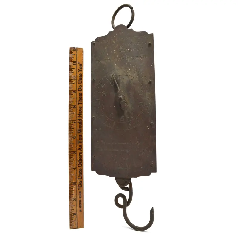 Morton & Bremner Brass-and-Iron Circular Spring Hanging Scale – Antique Balance with Original Construction