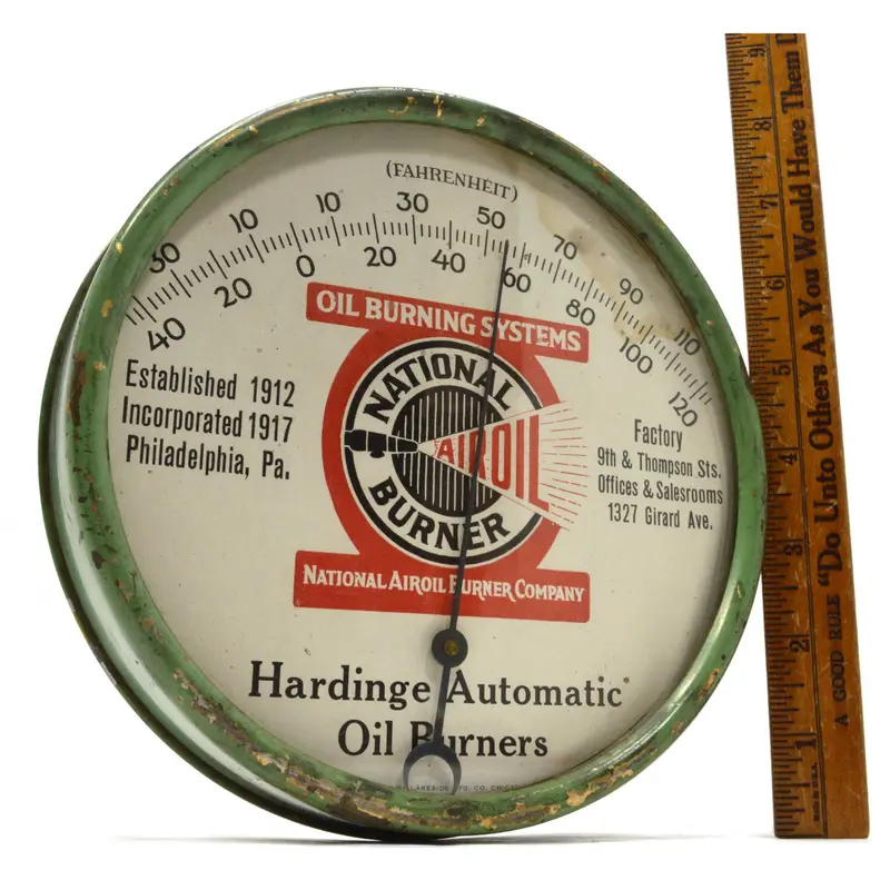 National Airoil Burner Co. Advertising Thermometer – Rare 7-Inch 1917-Era Promotional Item