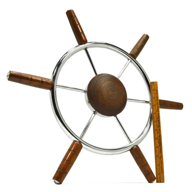 Nautical Boat Steering Wheel – 22-Inch Diameter, Six-Spoke Chrome-and-Hardwood Design