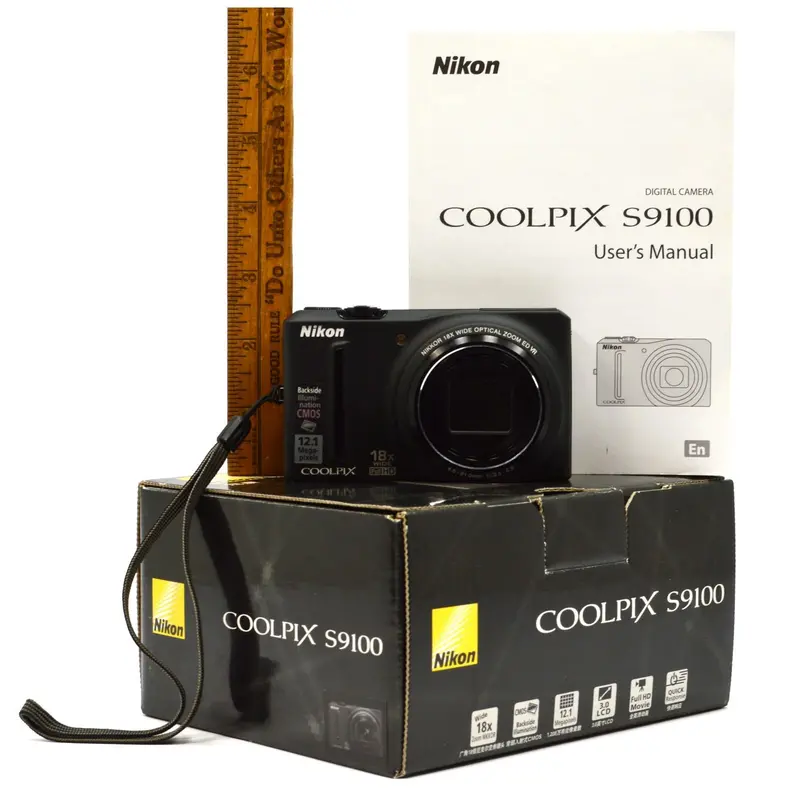 Nikon Coolpix S9100 Digital Camera — 12.1 MP, Black, Fully Assembled in Opened Box