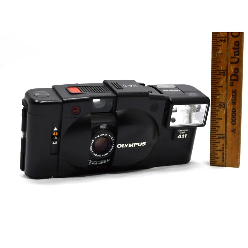 Olympus XA2 35mm Film Camera – Black Point-and-Shoot, Includes A11 Flash, Clean Exterior, Untested Functionality