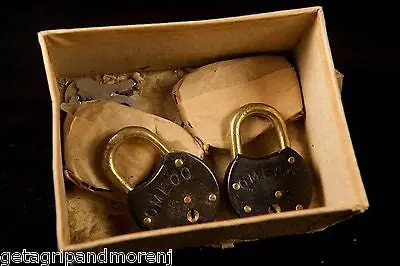 OMECO No. 2083 Padlock Set – Four Japanned Steel Locks with Eight Keys, New Old Stock