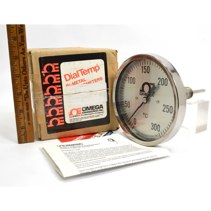 Omega Engineering DialTemp Metal Thermometer – J-Type, 0–300°C, 4″ Stem, New in Box