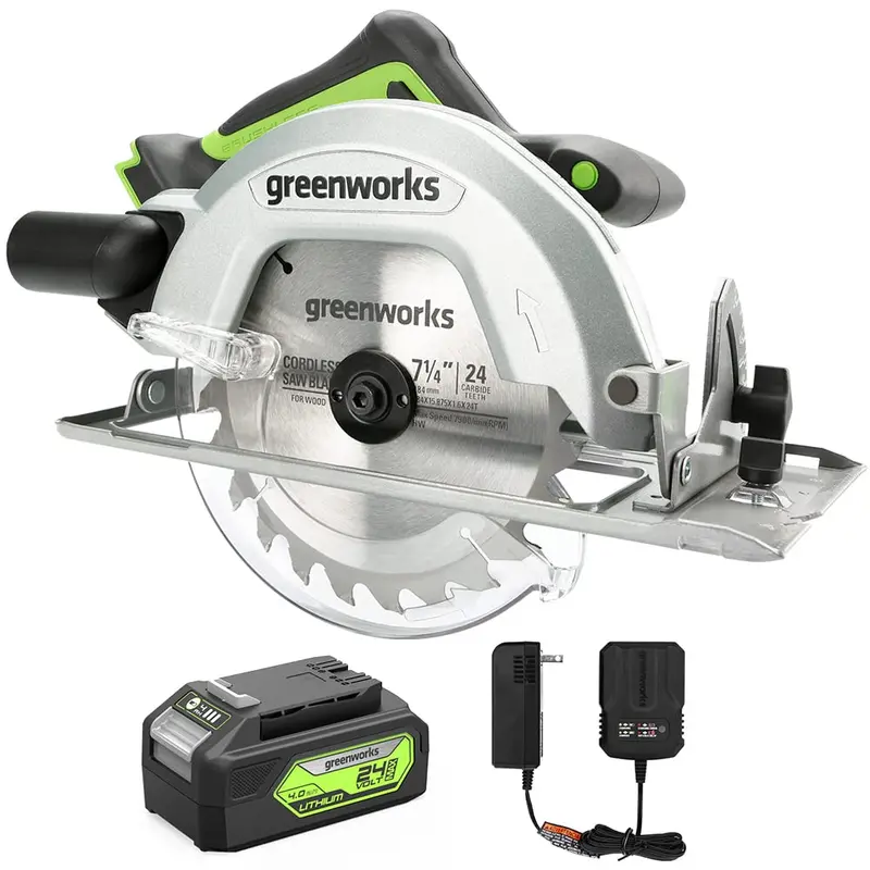 Open-Box 24V 7-1/4″ Circular Saw with Blade & Dust Connector Kit, Includes 4.0Ah Battery & Charger