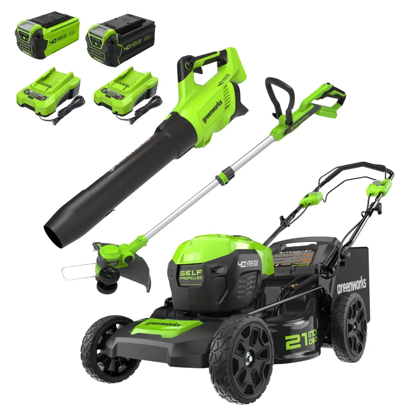 Open-Box 40V 21″ Self-Propelled Cordless Lawn Mower – 3-Piece Kit (5.0Ah + 2.0Ah Batteries, Dual Chargers)